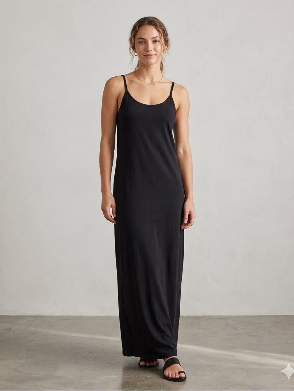 Women's Black Slip Maxi Dress with Slim Straps